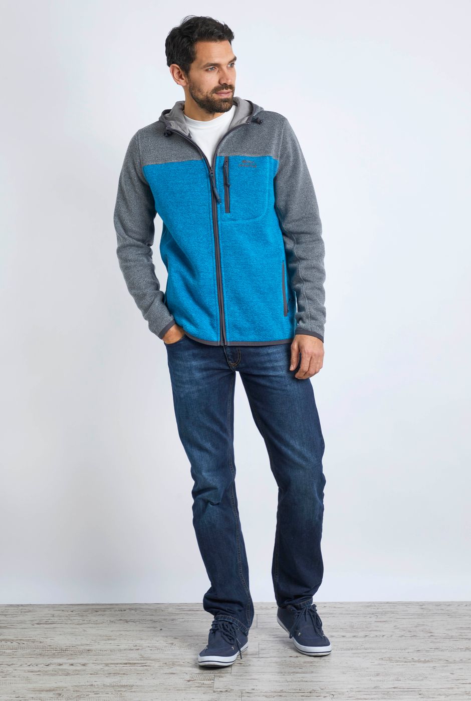 Driscoll Recycled Colour Block Full Zip Hoodie Pacific Blue