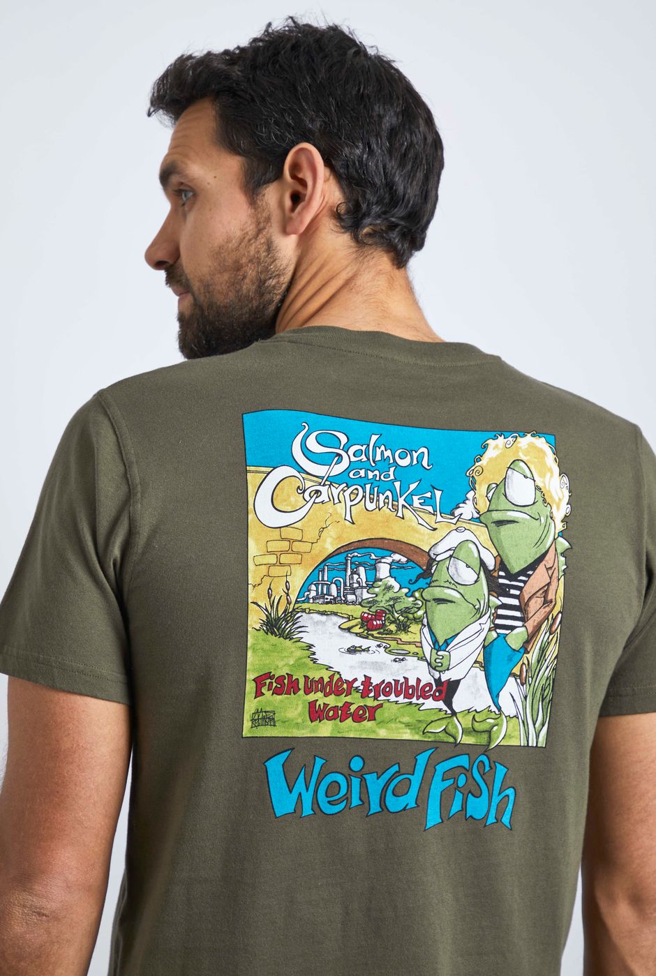 Troubled Water Organic Cotton Artist T-Shirt Dark Olive
