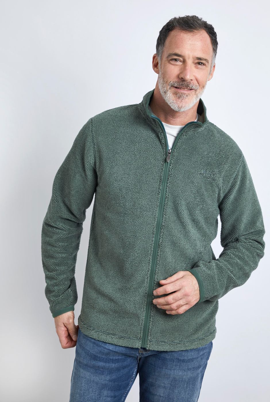 Merrill Recycled Full Zip Textured Fleece Military Green