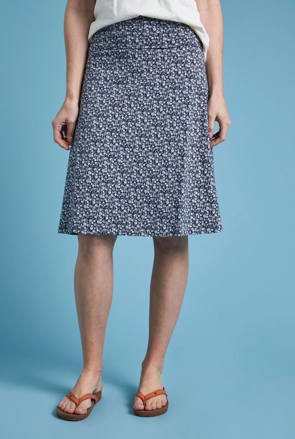 Malmo Printed Organic Cotton Jersey Skirt Tall Navy