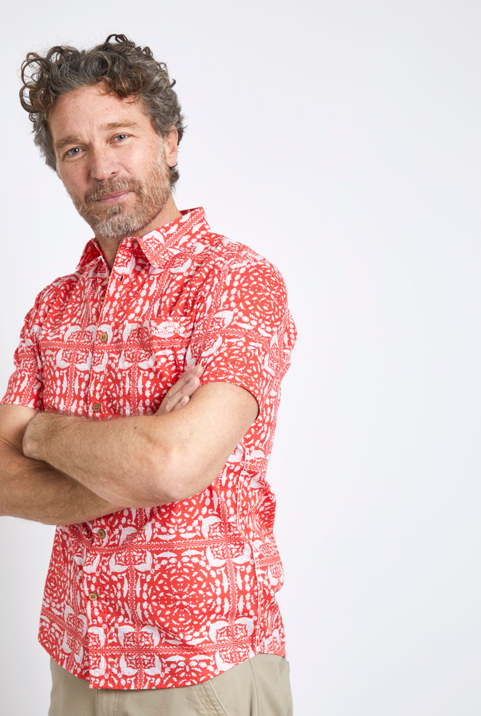 Malibu Organic Cotton Printed Short Sleeve Shirt Hot Coral