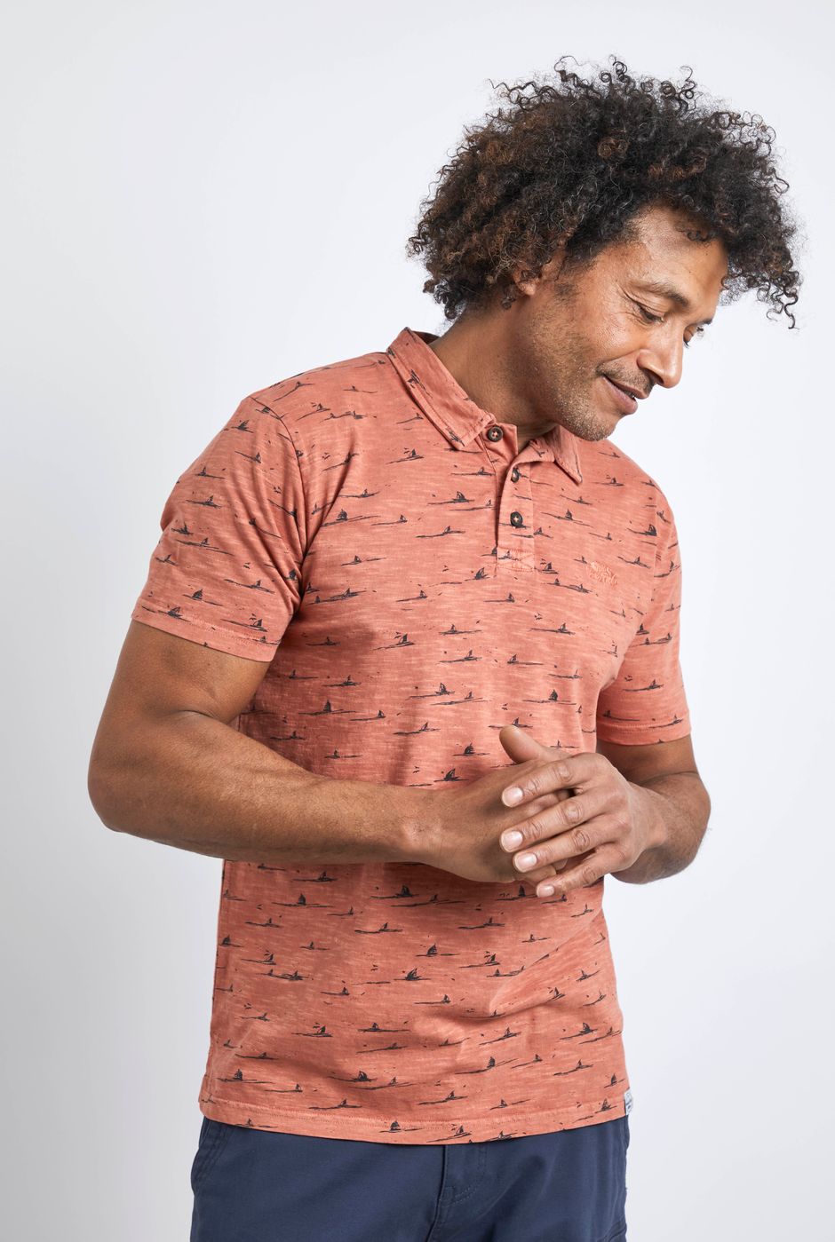 Marmont Organic Cotton Printed Polo Shirt Baked Clay