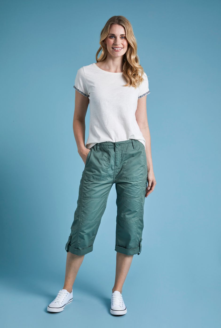 Salena Organic Cotton 3/4 Length Trousers Military Green