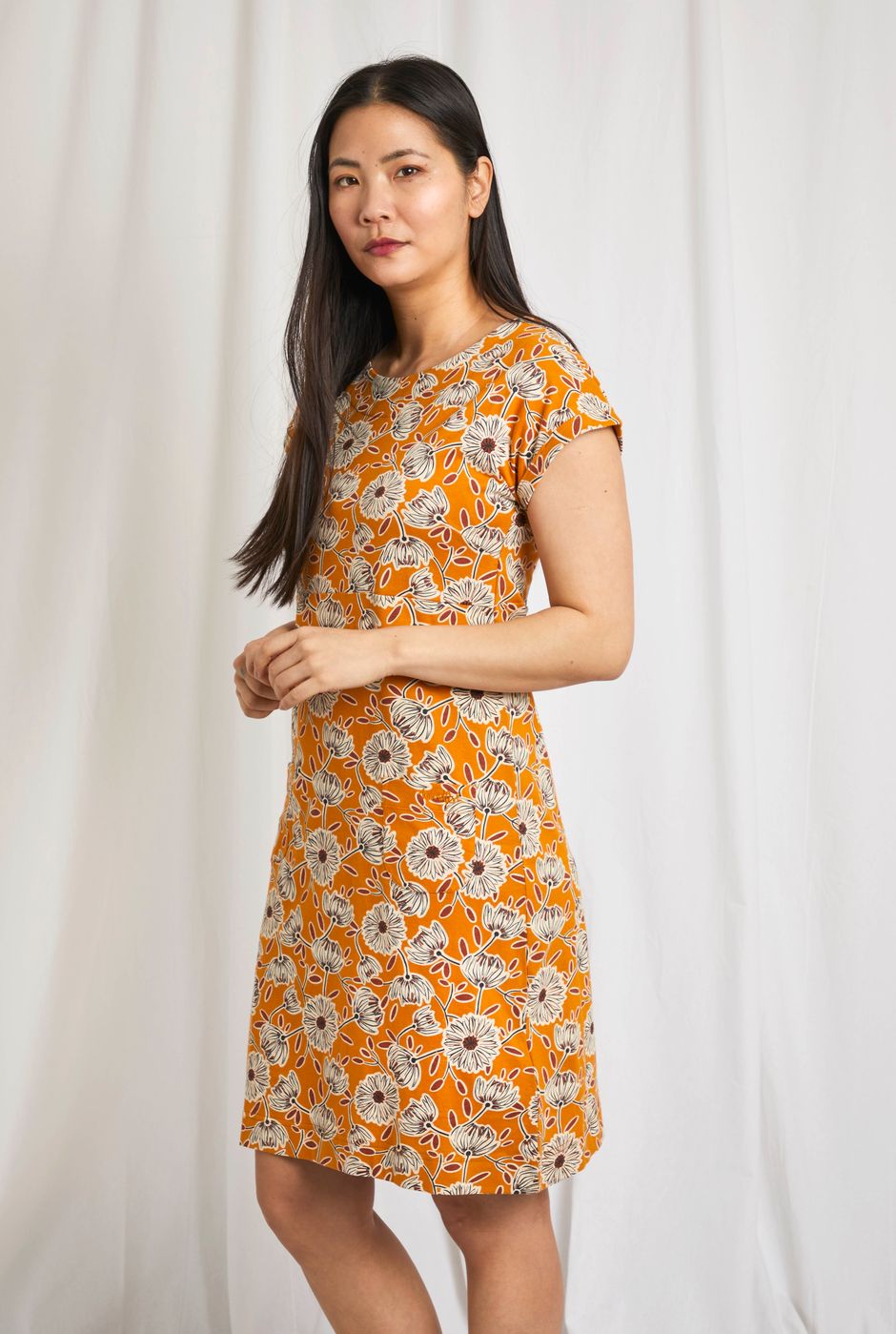 Tallahassee Organic Cotton Printed Day Dress Caramel Weird Fish
