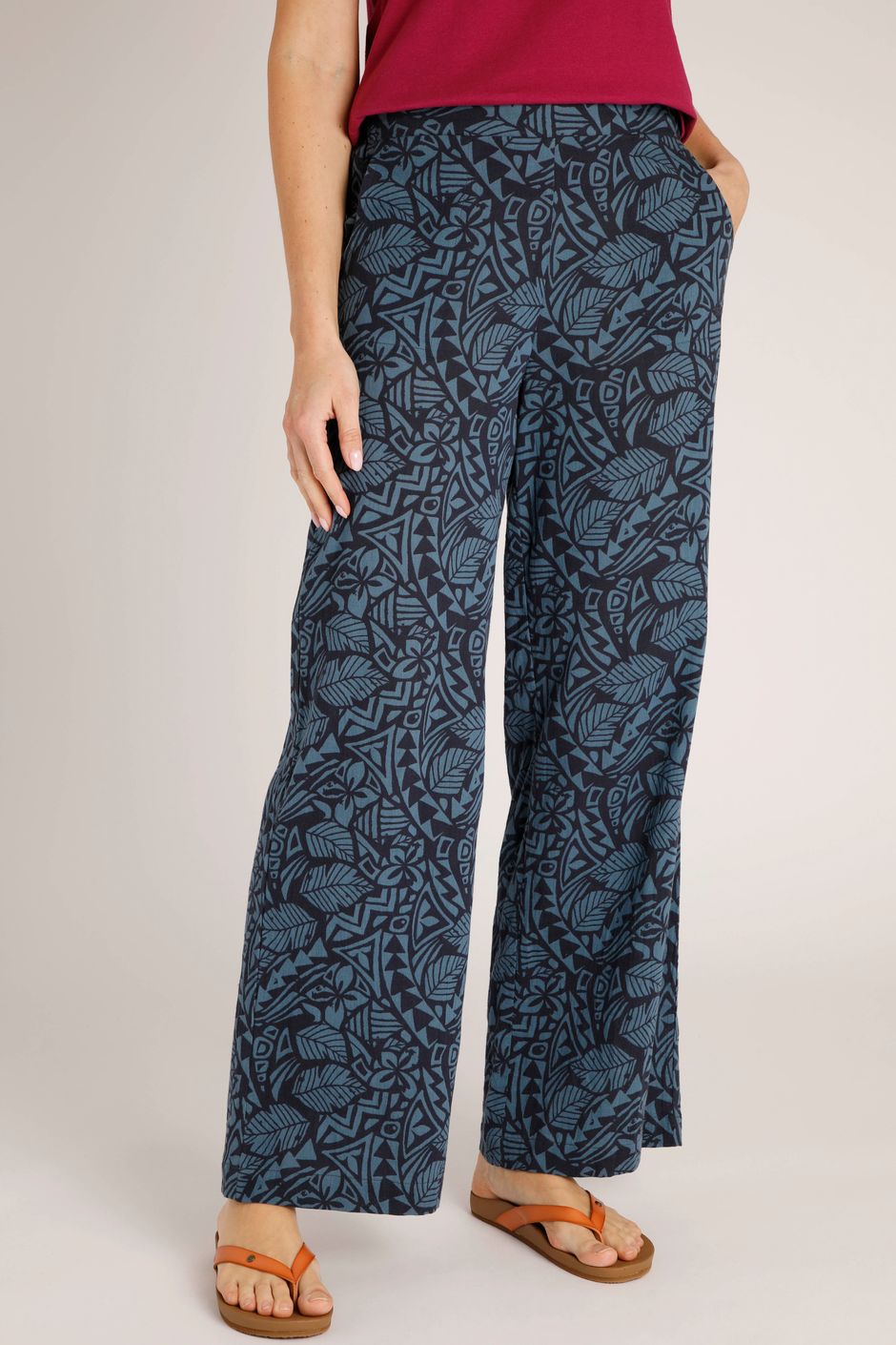 Lorena Organic Cheesecloth Wide Leg Trousers Navy