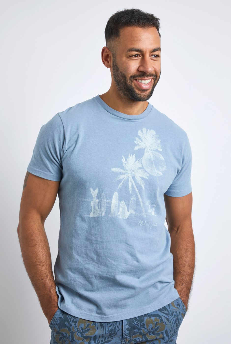 Shoreline Linen Blend Graphic T-Shirt Faded Denim