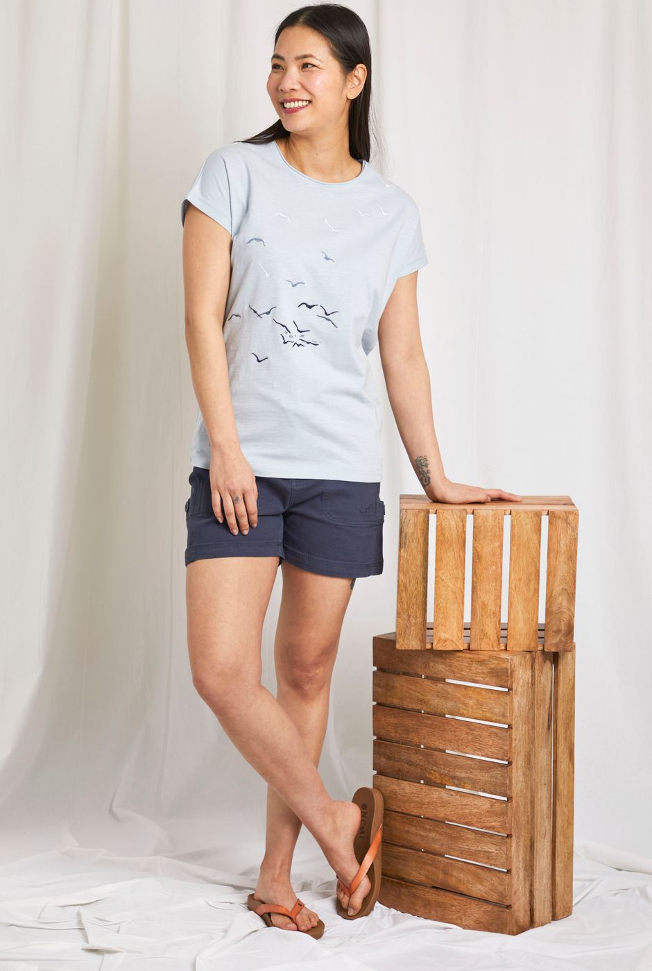 Flock Organic Cotton Embroidered Graphic T-Shirt Pale Blue