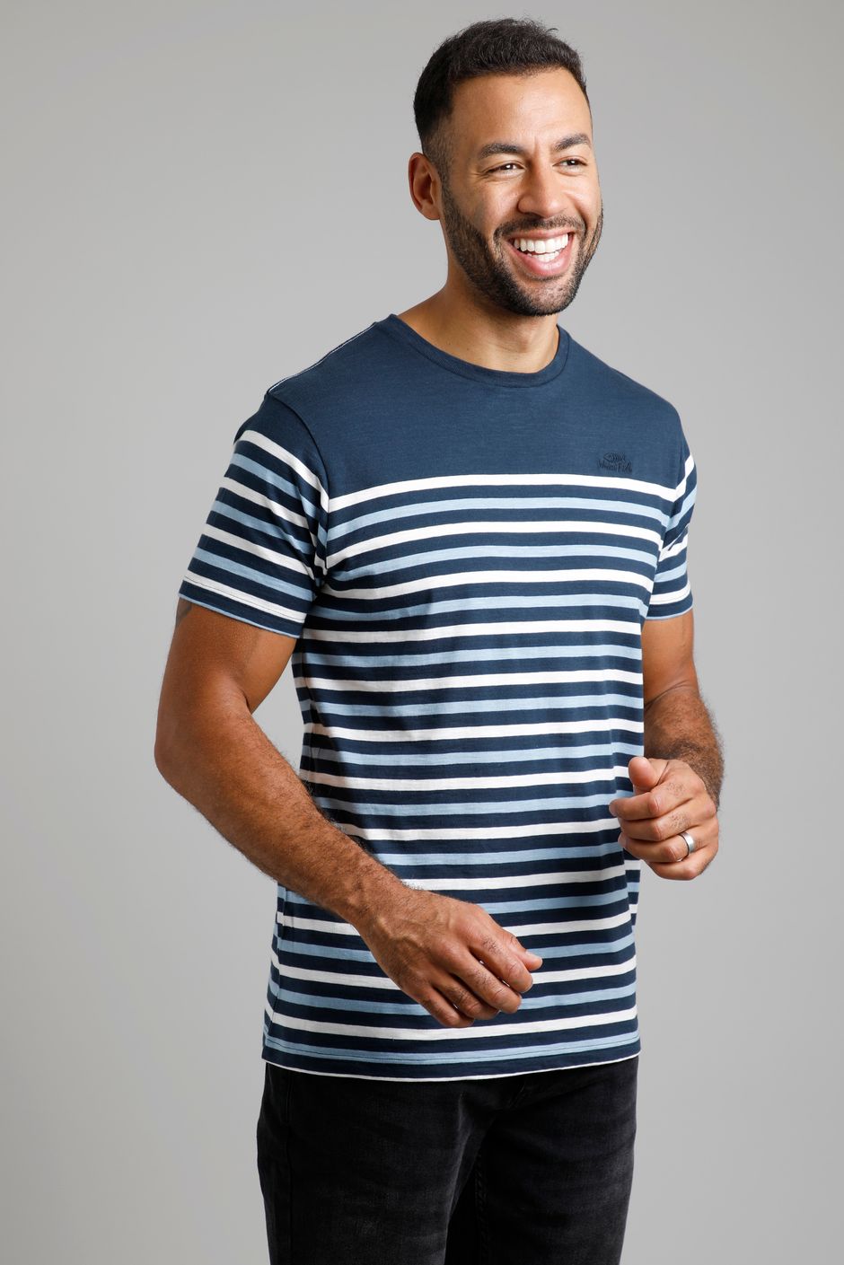 Lugano Organic Cotton Coastal Stripe T-Shirt Navy