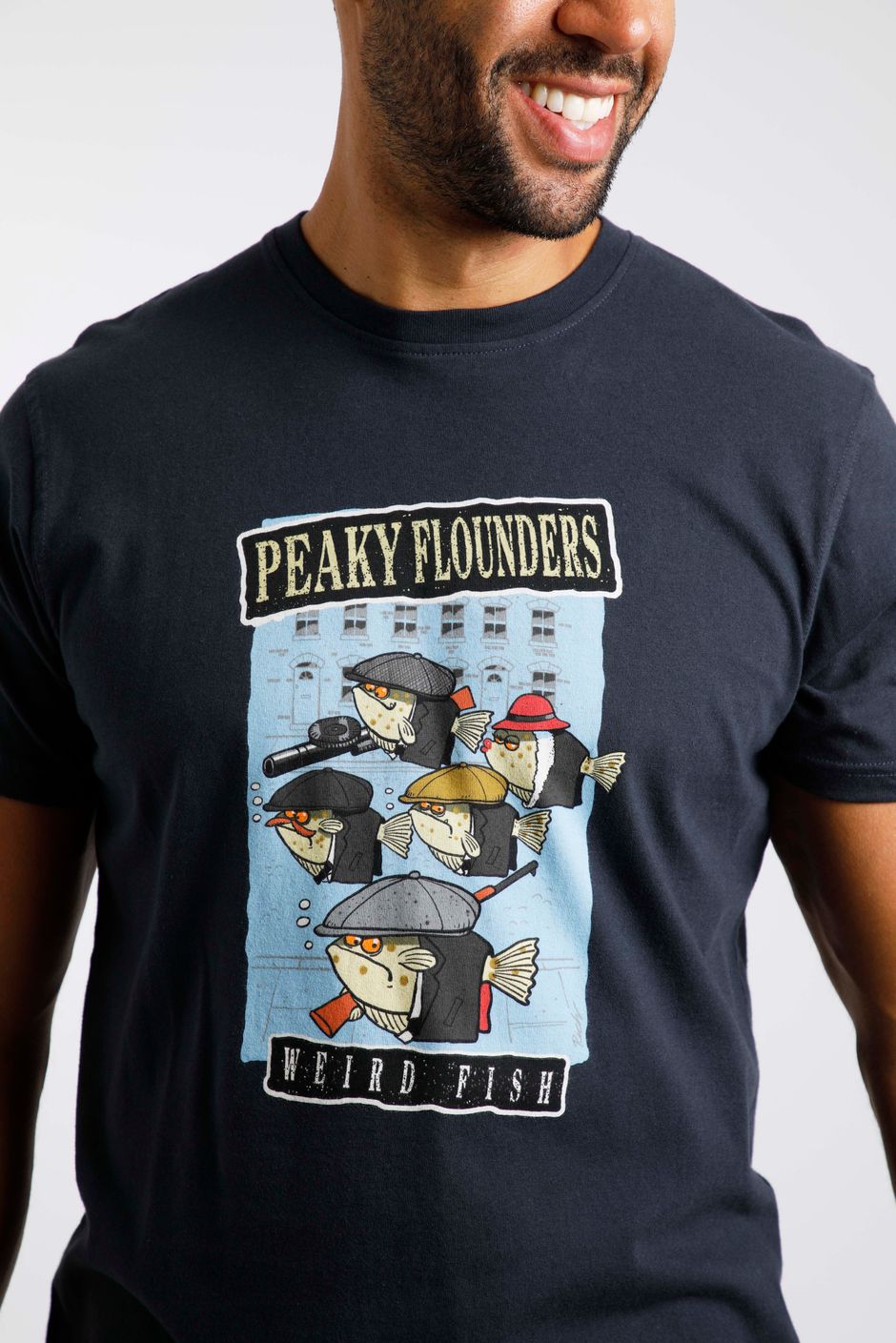 Peaky Flounders Organic Cotton Artist T-Shirt Navy