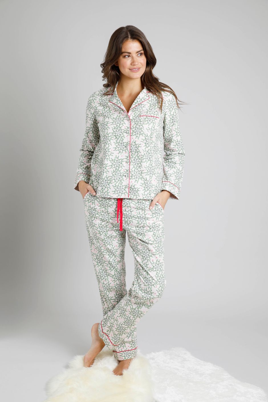 Kaye Organic Printed Brushed Pyjama Top Primrose Pink