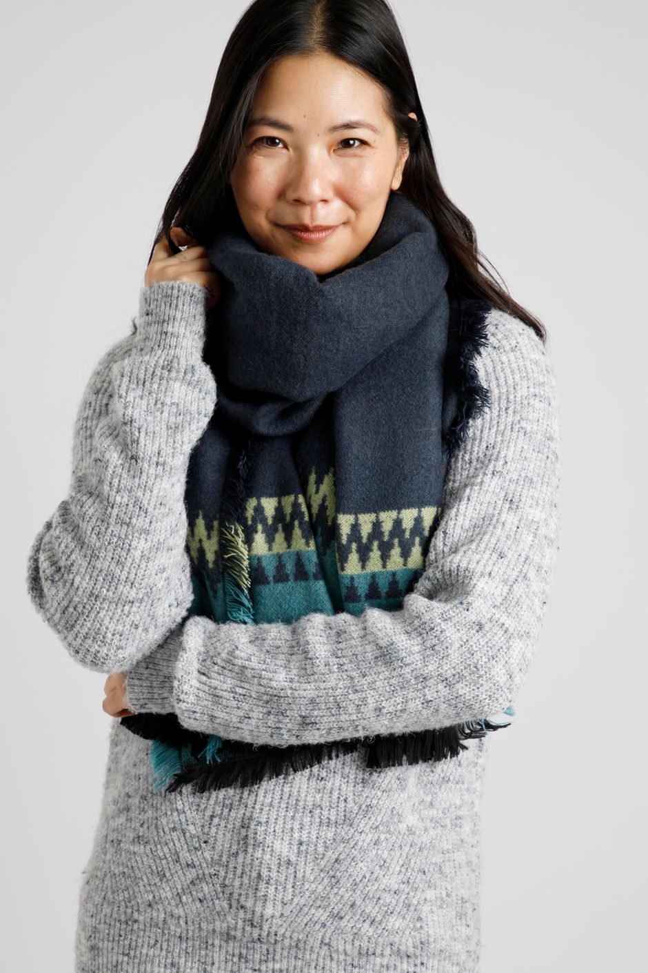 Anetta Eco Patterned Scarf Navy