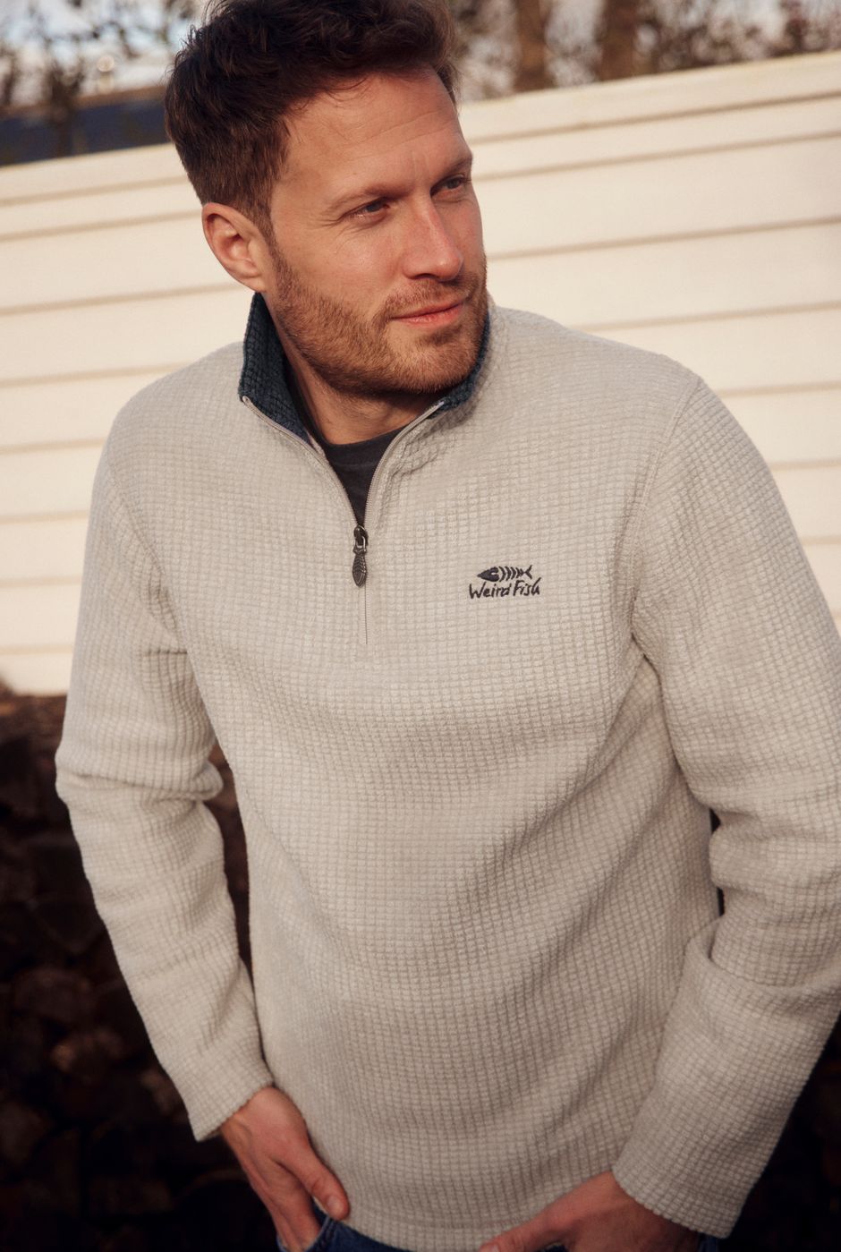 Newark Eco 1/4 Zip Grid Fleece  Ecru