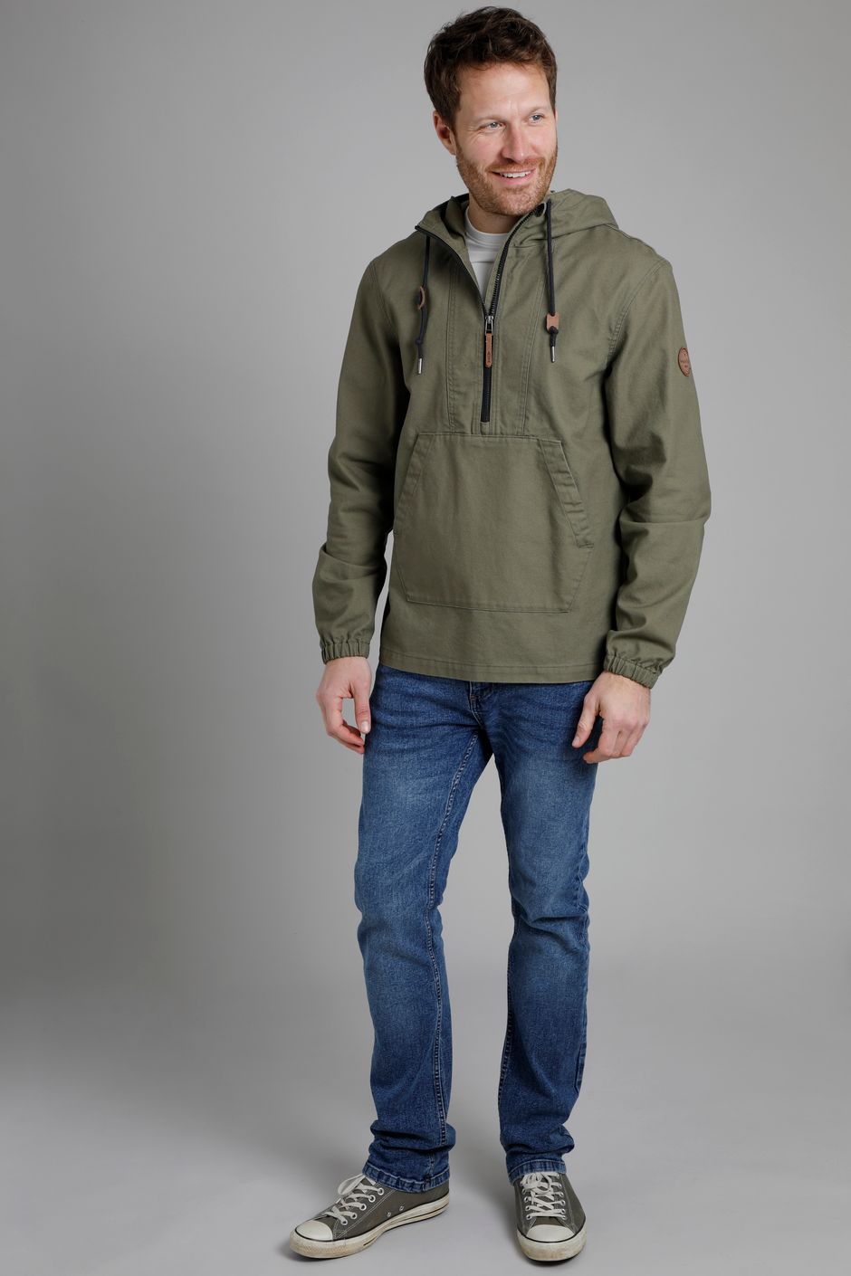 Arno Canvas Popover Jacket Khaki | Weird Fish