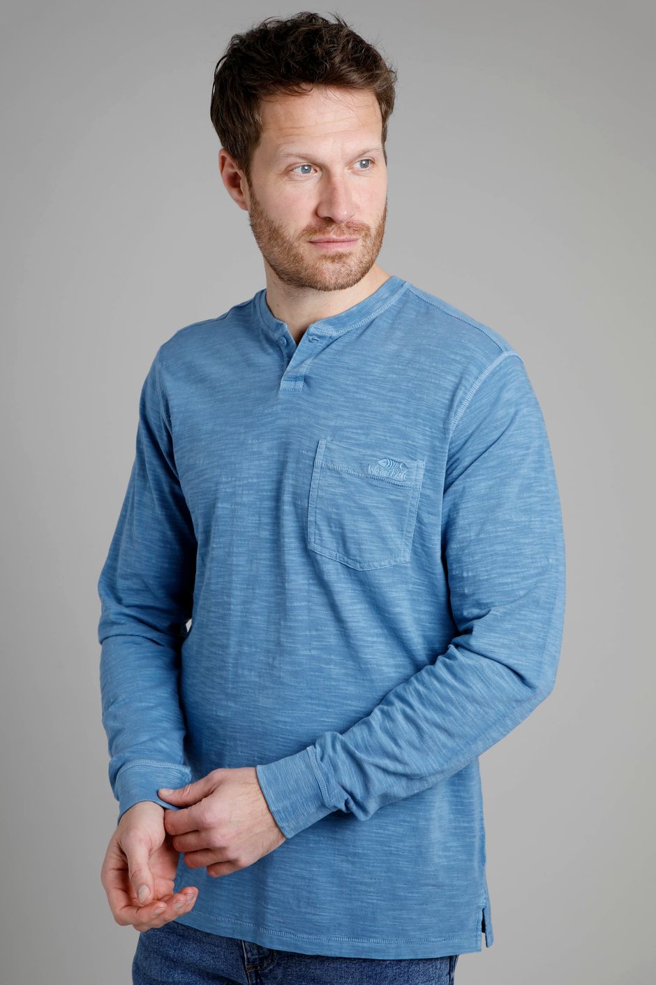 Mackay Long Sleeve Henley T-Shirt Mid Blue
