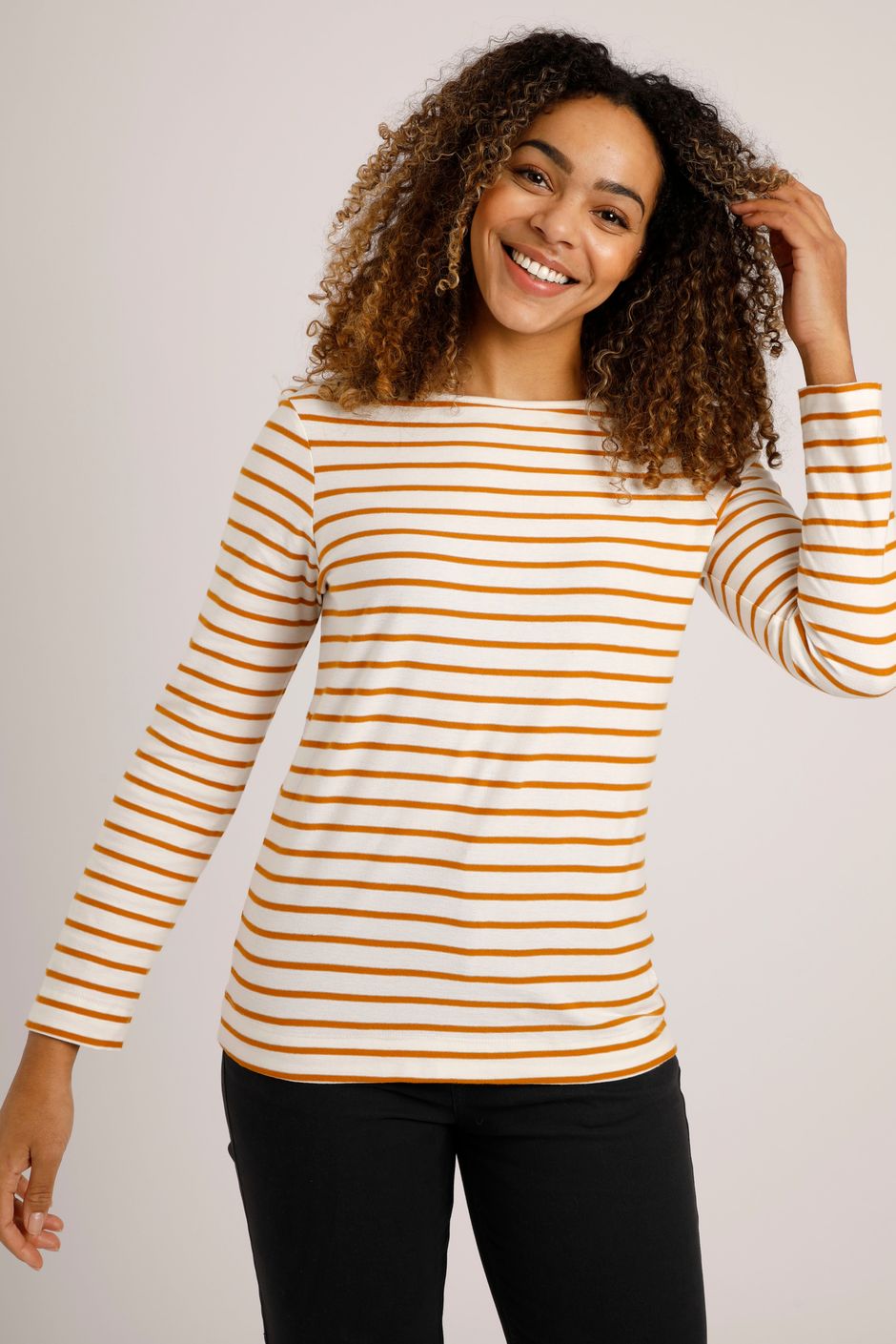 Lanty Organic Long Sleeve Stripe T-Shirt Caramel