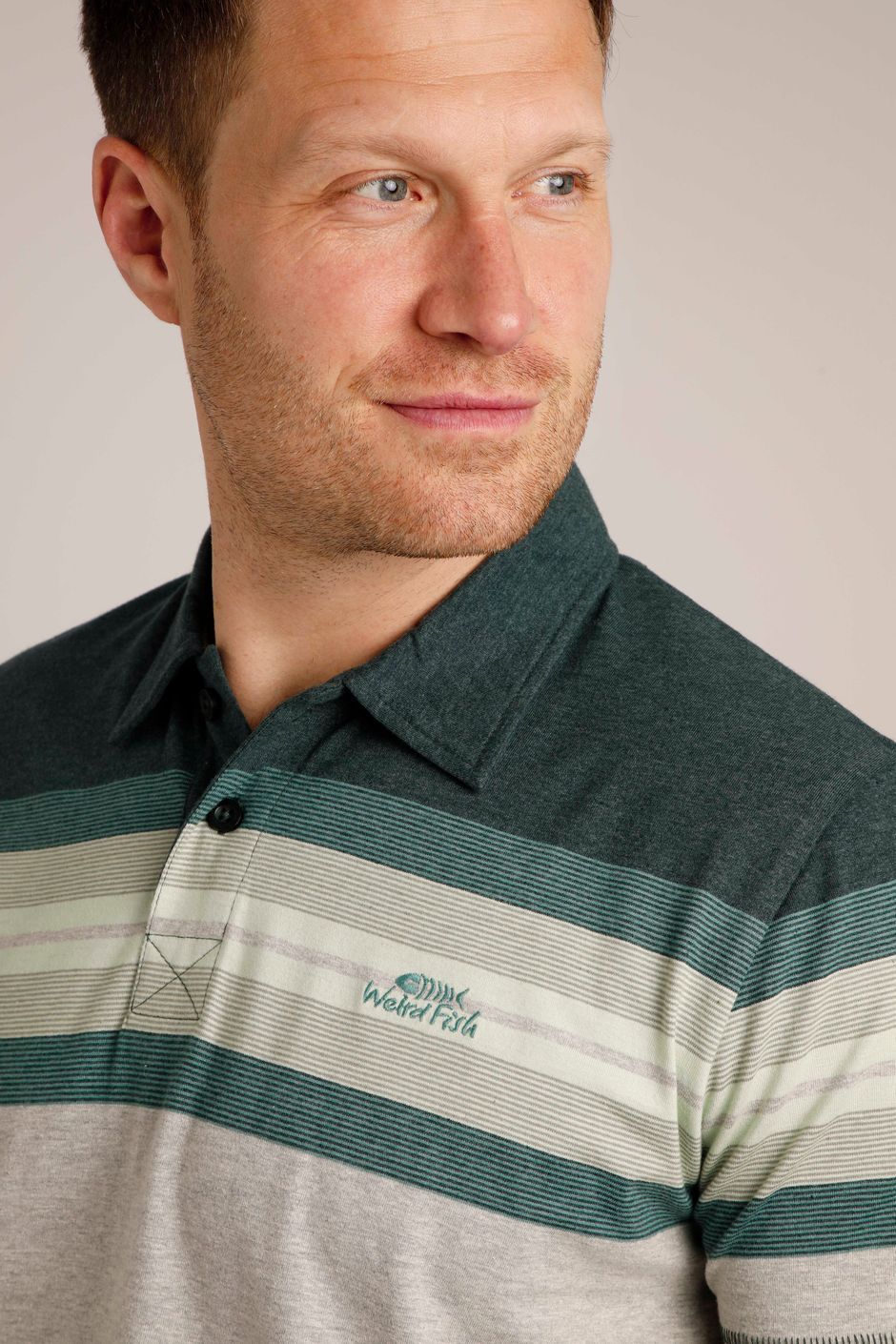 Albury Chest Stripe Polo Shirt Dark Jade Weird Fish