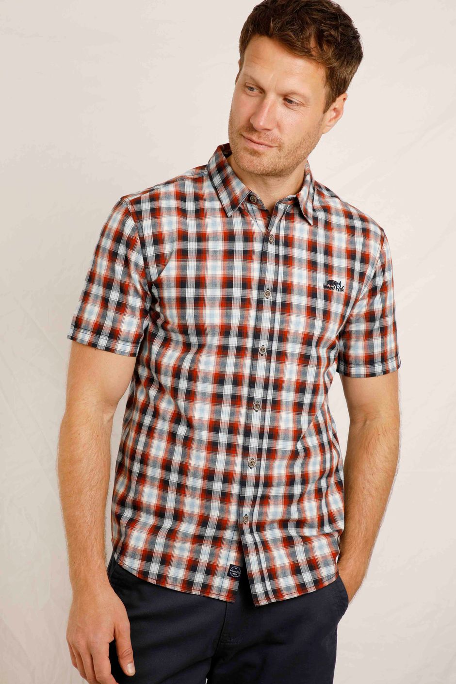 Judd Short Sleeve Check Shirt Brick Orange