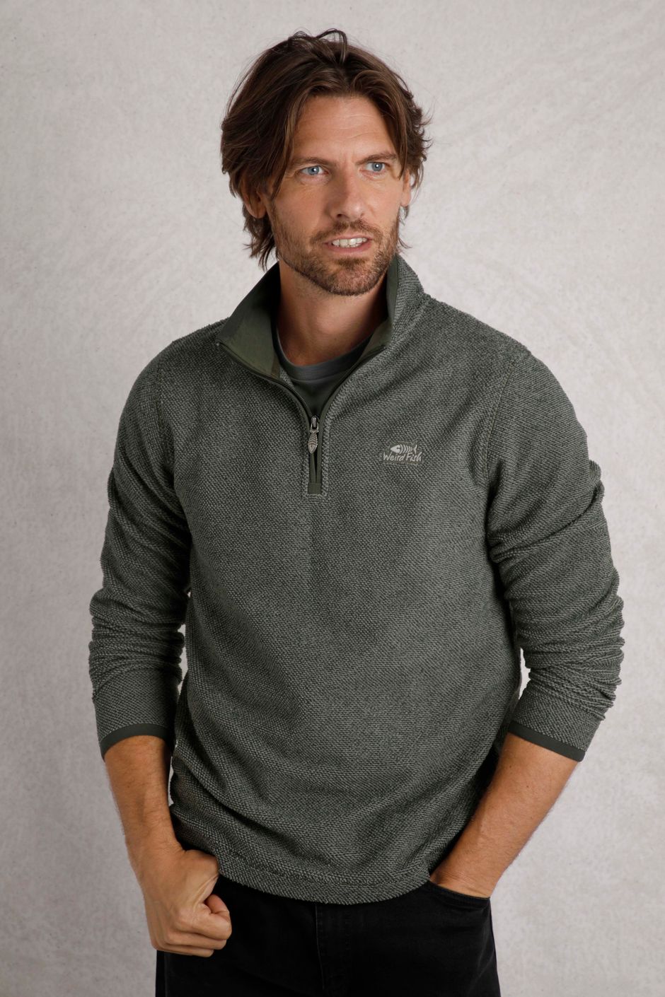 Errill Eco 1/4 Zip Textured Fleece Deep Lichen Green