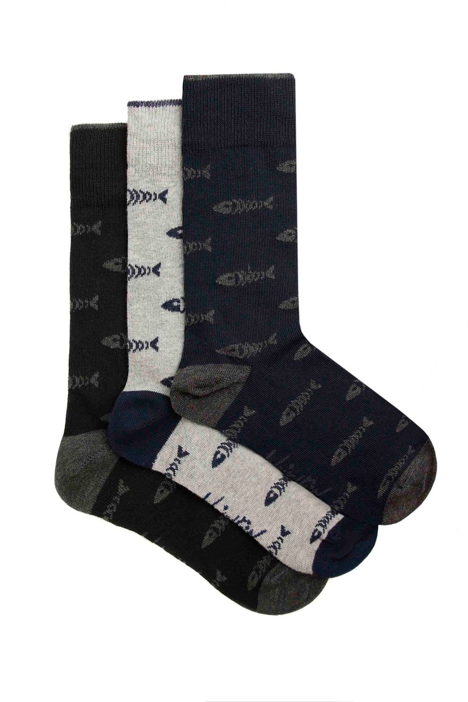 Ronan Branded Bones Sock 3 Pack Grey